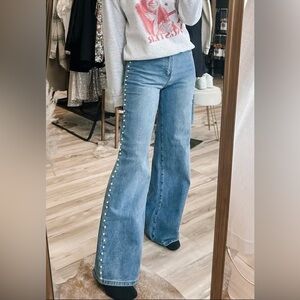 Vibrant Wide Leg Pearl Denim